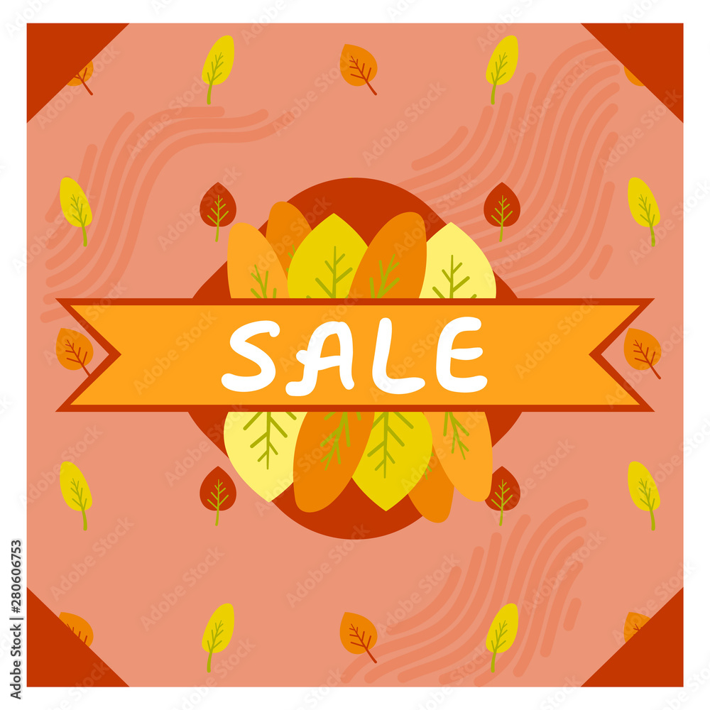 Vector illustration, abstract, geometric autumn design with the fall and sale lettering.