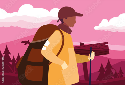 man with backpack hiking wanderlust