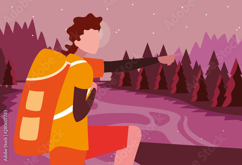 man with backpack hiking wanderlust