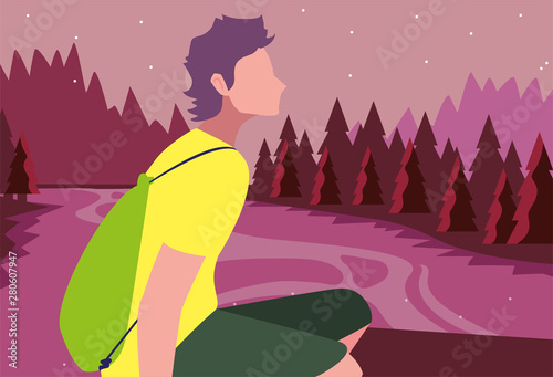 man with backpack hiking wanderlust