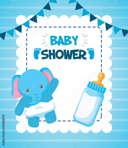 elephant with milk bottle baby shower card