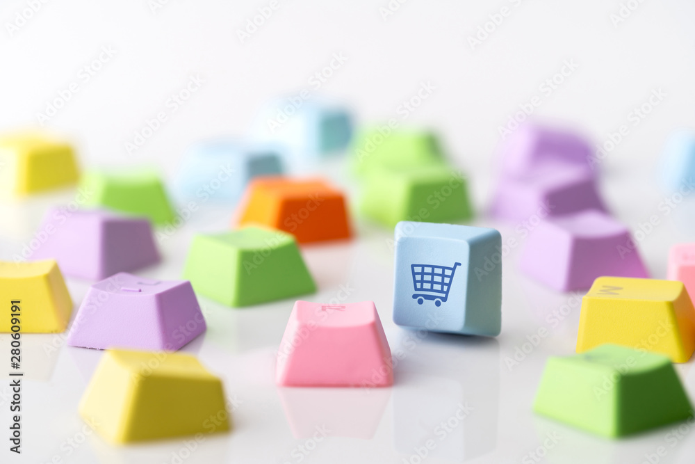 Business, marketing & online shopping strategy concept icon on the computer keyboard Business, marketing & online shopping strategy concept icon on the computer keyboard