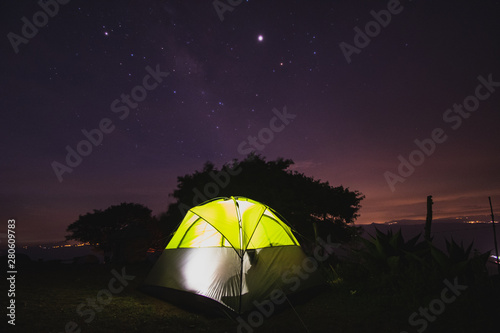 Camping Night at famous viewpoint Cuatro Palos in Queretaro