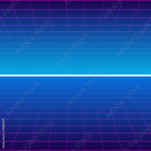 Bright retro pink purple background futuristic landscape 1980s style