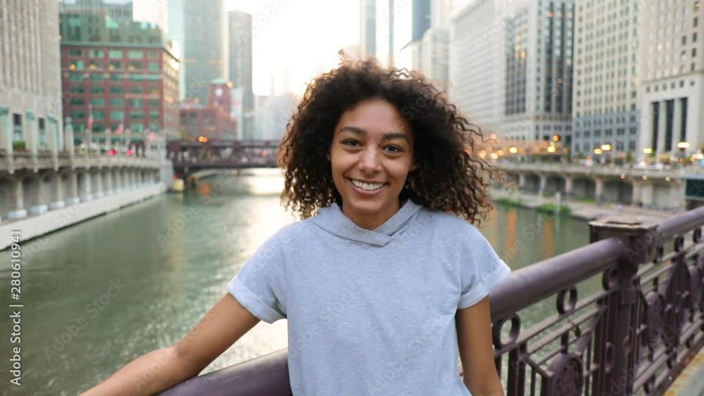 Portrait of a Attractive African American woman getting ready for her morning workout in Chicago. Portrait of a Attractive African American woman getting ready for her morning workout in Chicago.