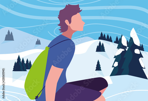 man with backpack hiking wanderlust