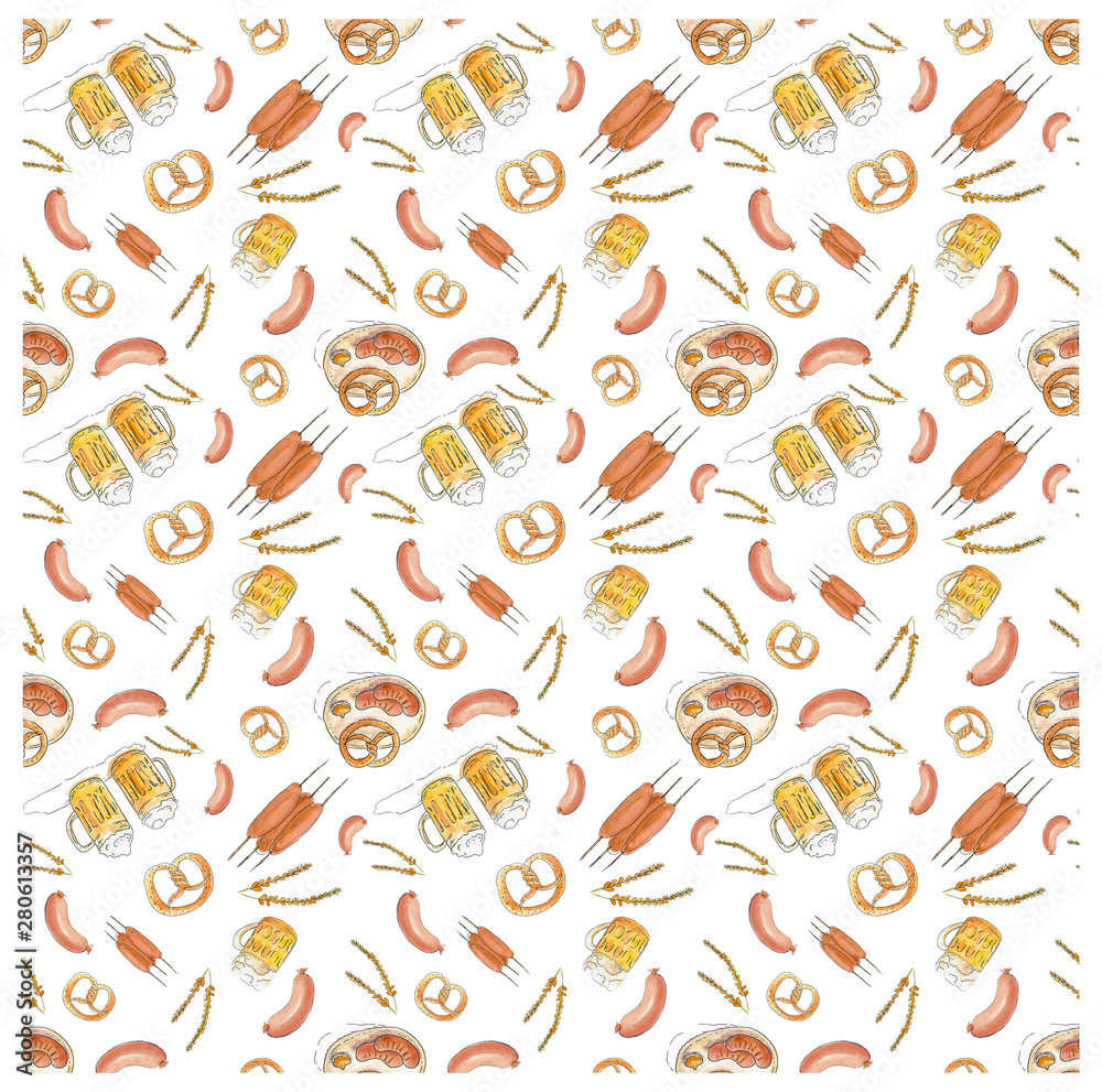seamless pattern Oktoberfest beer and snacks seamless pattern Oktoberfest beer and snacks