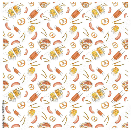 seamless pattern Oktoberfest beer and snacks