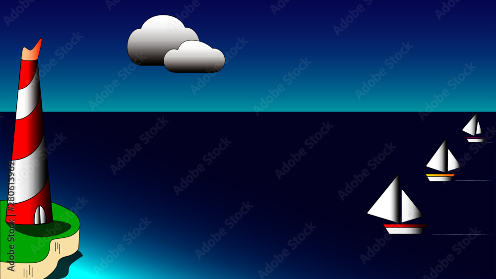faro barcos y nubes con relieve faro barcos y nubes con relieve