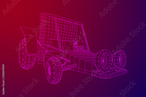 Off road dune buggy car. Terrain vehicle. Outdoor car racing, extreme sport oncept. Wireframe low poly mesh vector illustration
