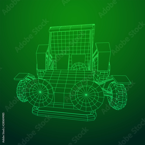Off road dune buggy car. Terrain vehicle. Outdoor car racing, extreme sport oncept. Wireframe low poly mesh vector illustration