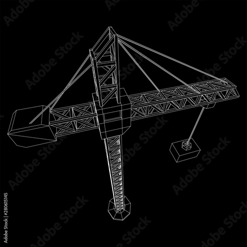 Tower construction building crane. Wireframe low poly mesh vector illustration