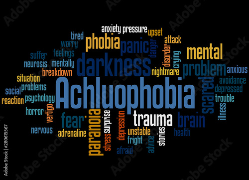Achluophobia fear of darkness word cloud concept 3