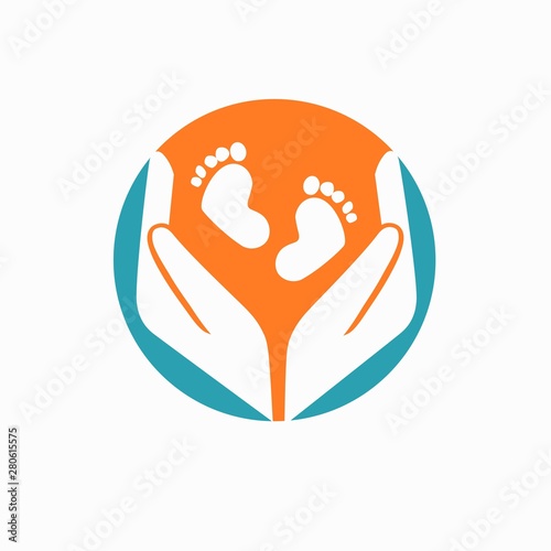 Hands holding baby foot - protection symbol