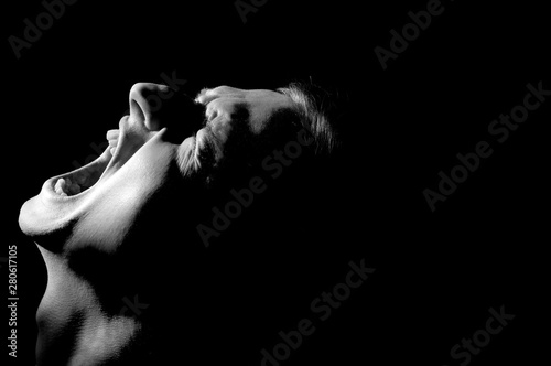Cuadro en lienzo black and white photo, face distorted in cry