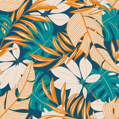 Sierkussen Tropische bladeren patronen Tropische bloemen pastel jungleprint  © EltaMax99