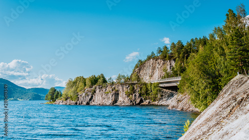 Lake Krøderen in the Buskerud region of Norway, jezioro kroderen w regionie buskerud w norwegi photo