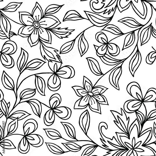 Seamless decorative floral pattern. Vector graphics. Coloring