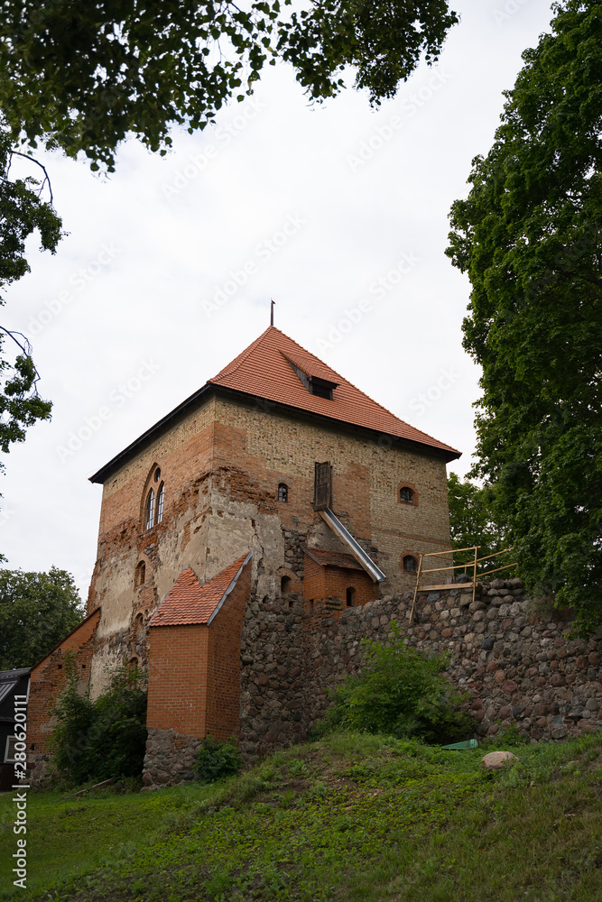 Guard tower of medieval Half-Island Castle in Trakai, Lithuania