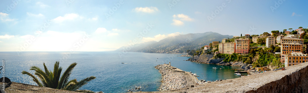 The touristic harbor of the little town of Camogli in Liguria in Italy. This nice place faces the 