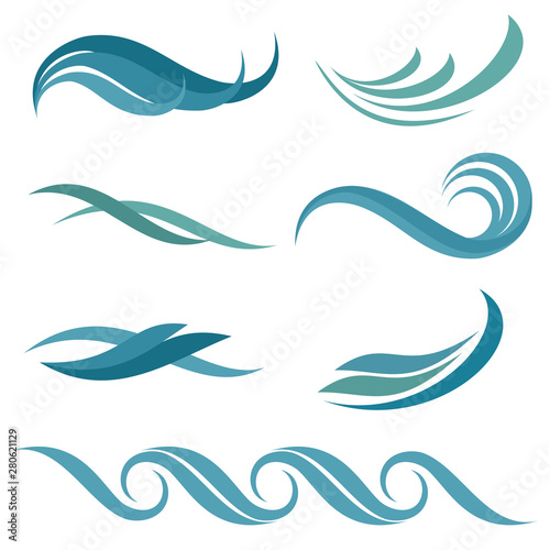 Set of abstract vector waves on white background for logo, website, brochure and print template design.