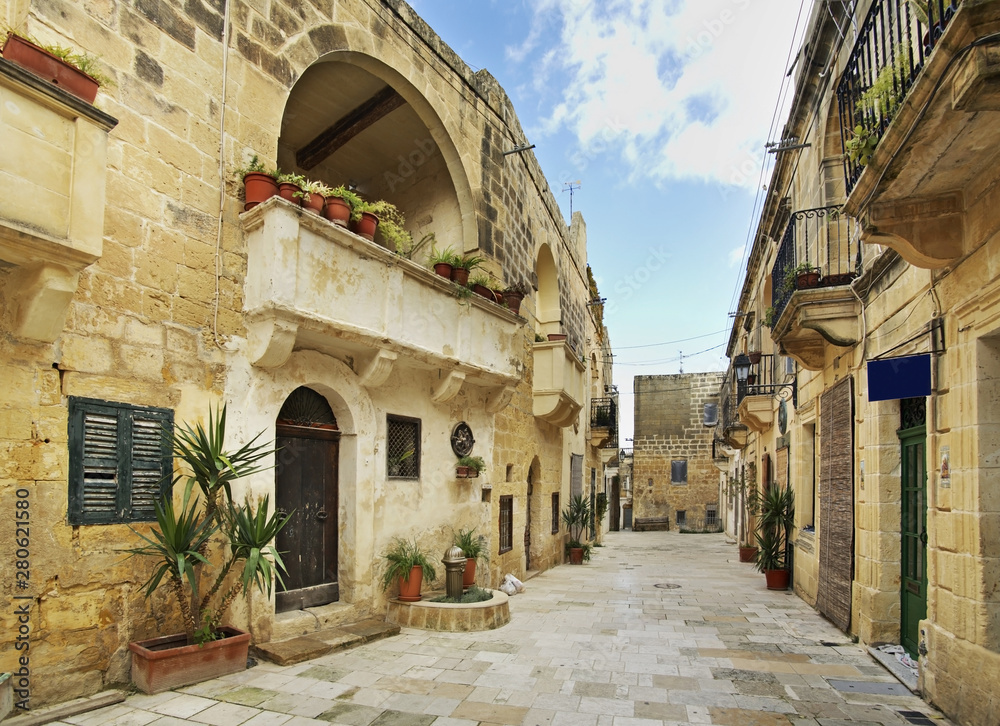Old street in Victoria. Gozo island. Malta