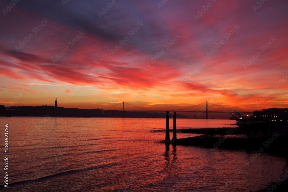 sunset at the sea, Lisbon, Portugal 
