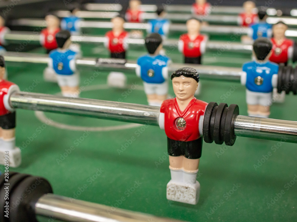 Fototapeta premium Vintage Soviet Table football (table soccer, foosball) close up