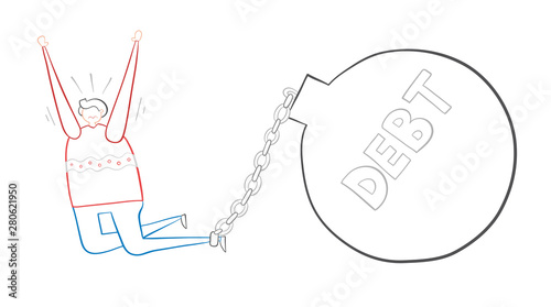 Man owes a lot of money. hand-drawn vector illustration.