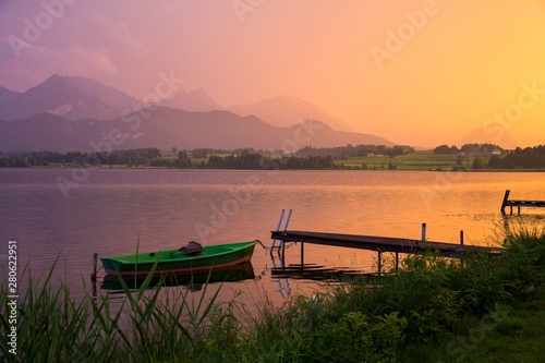 Hopfensee in Fussen at dusk, Allg‰u, Upper Bavaria, Bavaria, Germany, Europe photo