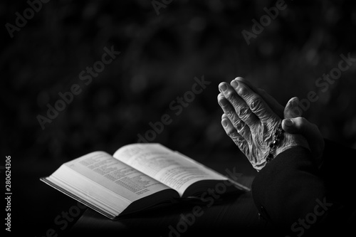 Praying Hands with Open Book, Rosary