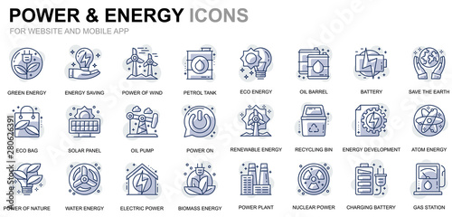 Simple Set Power Industry and Energy Line Icons for Website and Mobile Apps. Contains such Icons as Solar Panel, Eco Energy, Power Plant. Conceptual color line icon. Vector pictogram pack.