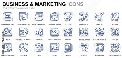 Simple Set Business and Marketing Line Icons for Website and Mobile Apps. Contains such Icons as Vision, Mission, Planning, Market. Conceptual color line icon. Vector pictogram pack.