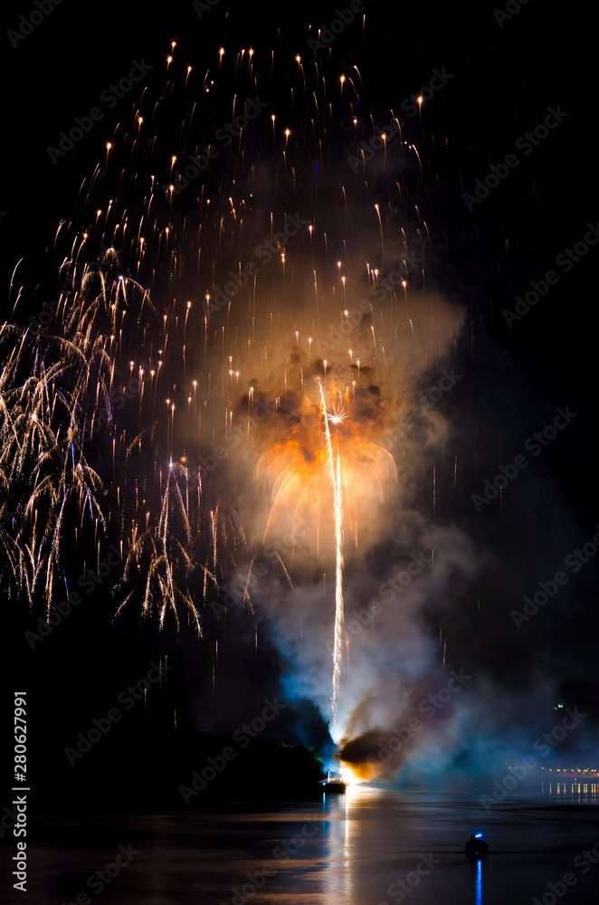 Colorful fireworks. Fireworks are a class of explosive pyrotechnic