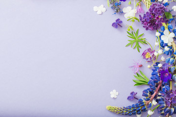 purple, blue, pink flowers on paper background