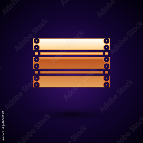 Gold Wooden box icon isolated on dark blue background. Grocery basket, storehouse crate. Empty wooden container for vegetables, products. Vector Illustration