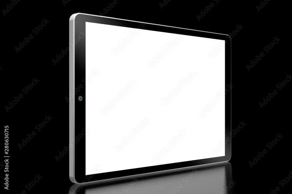 3D brandless tablet with empty screen isolated on black background 3D brandless tablet with empty screen isolated on black background