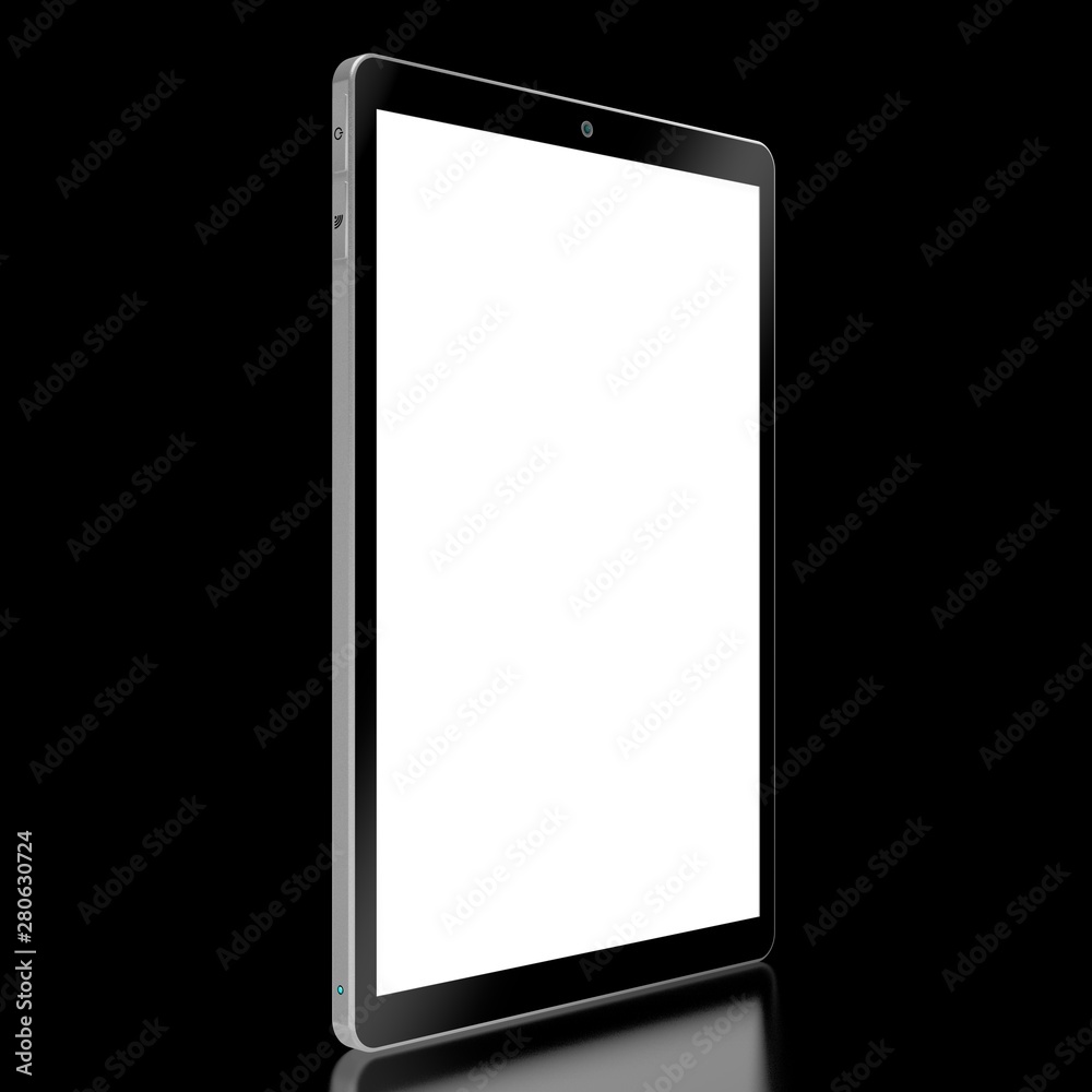 3D brandless tablet with empty screen isolated on black background 3D brandless tablet with empty screen isolated on black background
