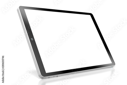 3D brandless tablet with empty screen isolated on white background photo