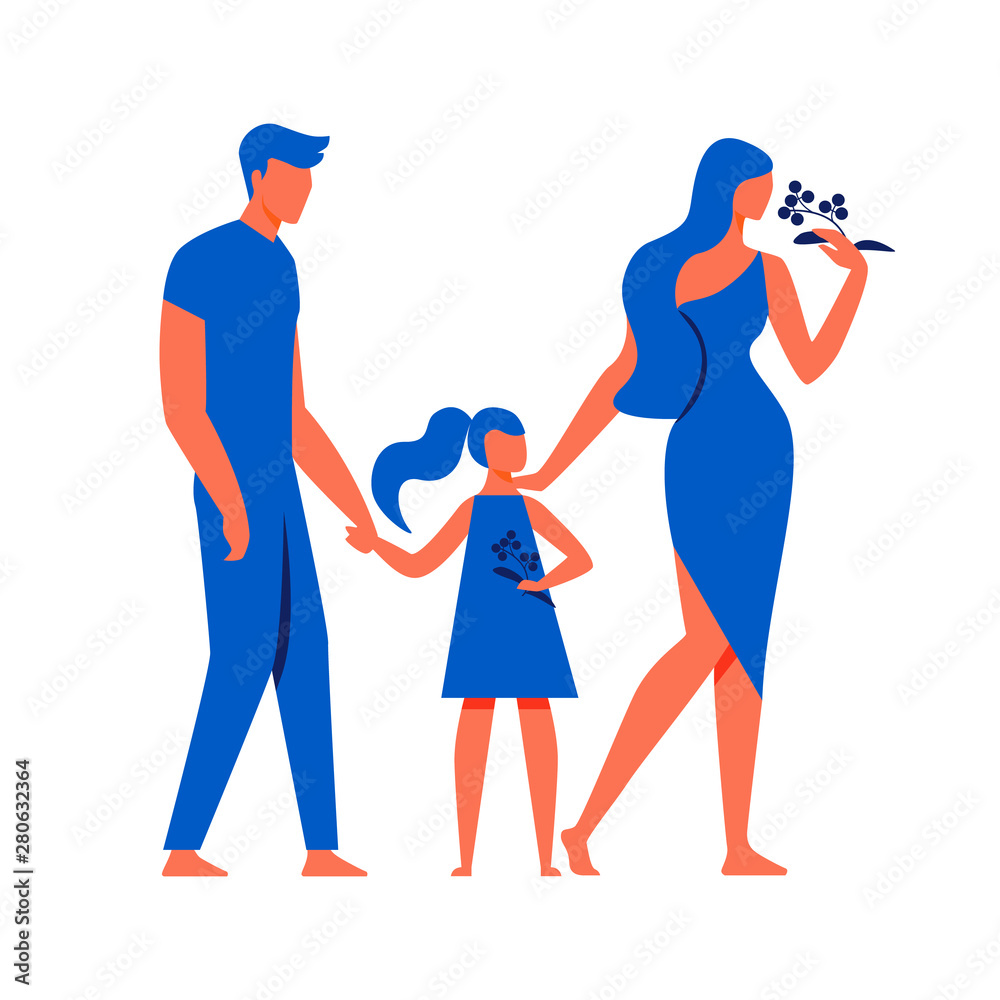 Man with Little Girl and Woman on White Background Man with Little Girl and Woman on White Background