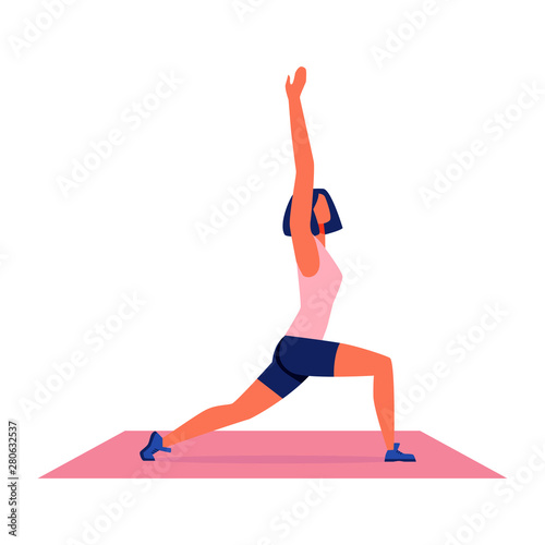 Woman Doing Yoga on Carpet on White Background.