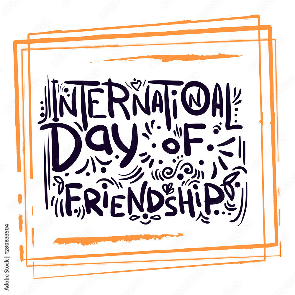 Doodle lettering International day of Friendship in orange frame