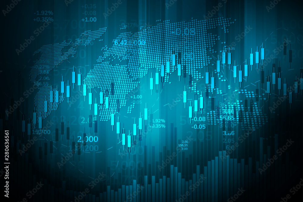 Stock market graph or forex trading chart for business and financial concepts, reports and investment on dark background . Vector illustration