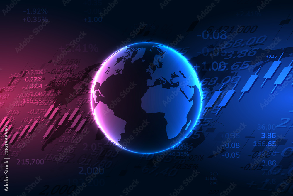 Stock market graph or forex trading chart for business and financial concepts, reports and investment on dark background . Vector illustration Stock market graph or forex trading chart for business and financial concepts, reports and investment on dark background . Vector illustration