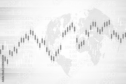 Stock exchange chart market investment trading with world map. Trading platform. Business graph. Vector Illustration