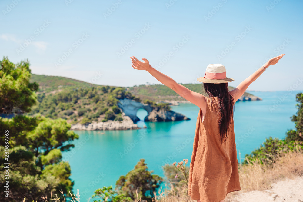Girl on vacation travel background beautiful landscape