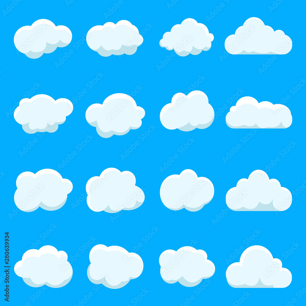 Cartoon cloud of sky on blue background. Flat collection of blue cloud. vector Cartoon cloud of sky on blue background. Flat collection of blue cloud. vector