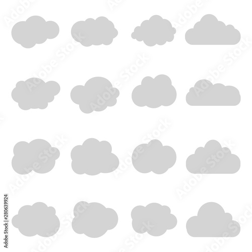 Cartoon cloud of sky on isolated background.Graphic heaven in vintage style.Flat collection of gray cloud. Set icons of cloud shape. vector
