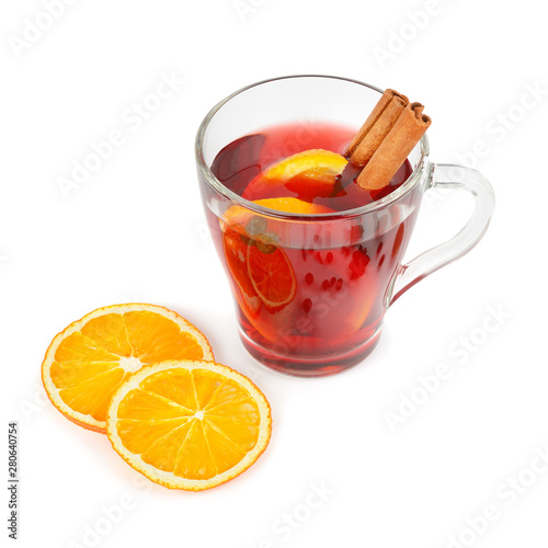 Hot red mulled wine isolated on white background.