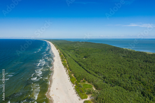 Aerial view of Vistula Split. Mierzeja Wislana Landscape Park. Photo made from above by drone. photo